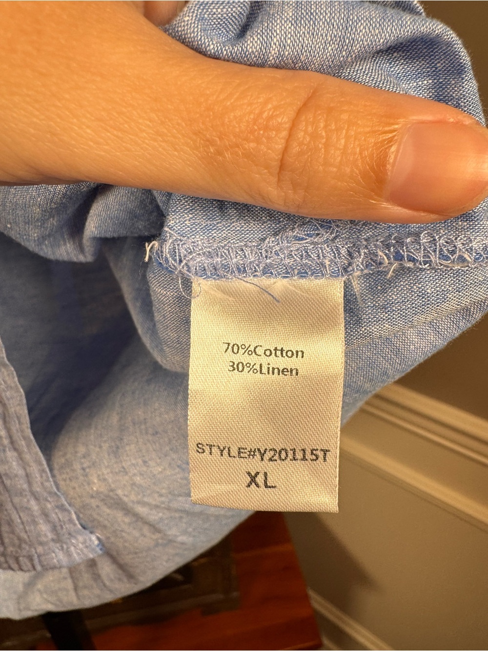 Pomander Place XL Blue Linen Blend Button Front Shirt 3/4 Sleeve - Picture 5 of 6